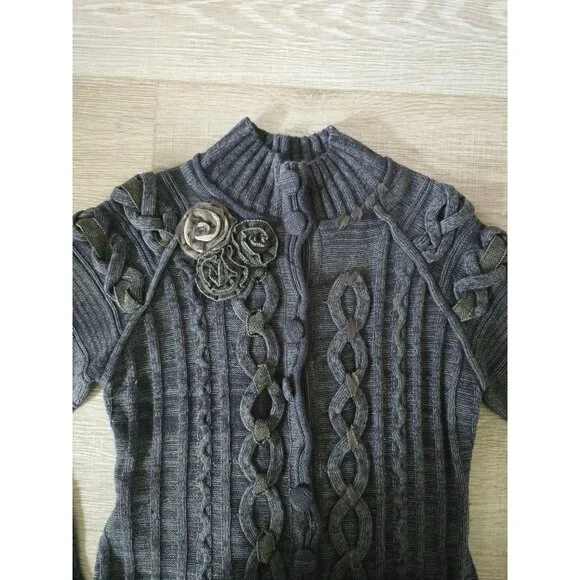 Covelo Wool Angora Rabbit Silk Cotton Cable Knit Mock Neck Cardigan Sweater M - Picture 2 of 15